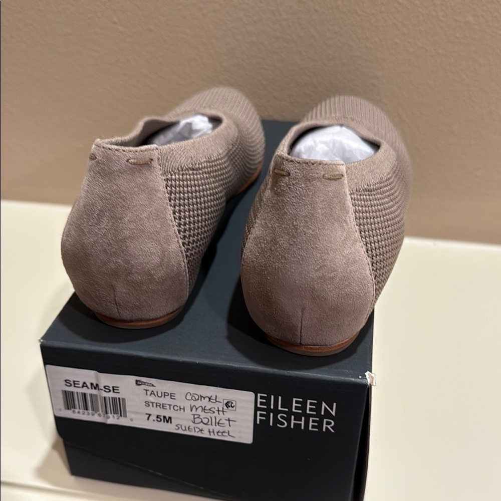 Eileen Fisher Taupe Suede Wedge Ballet Flats - Picture 3 of 6